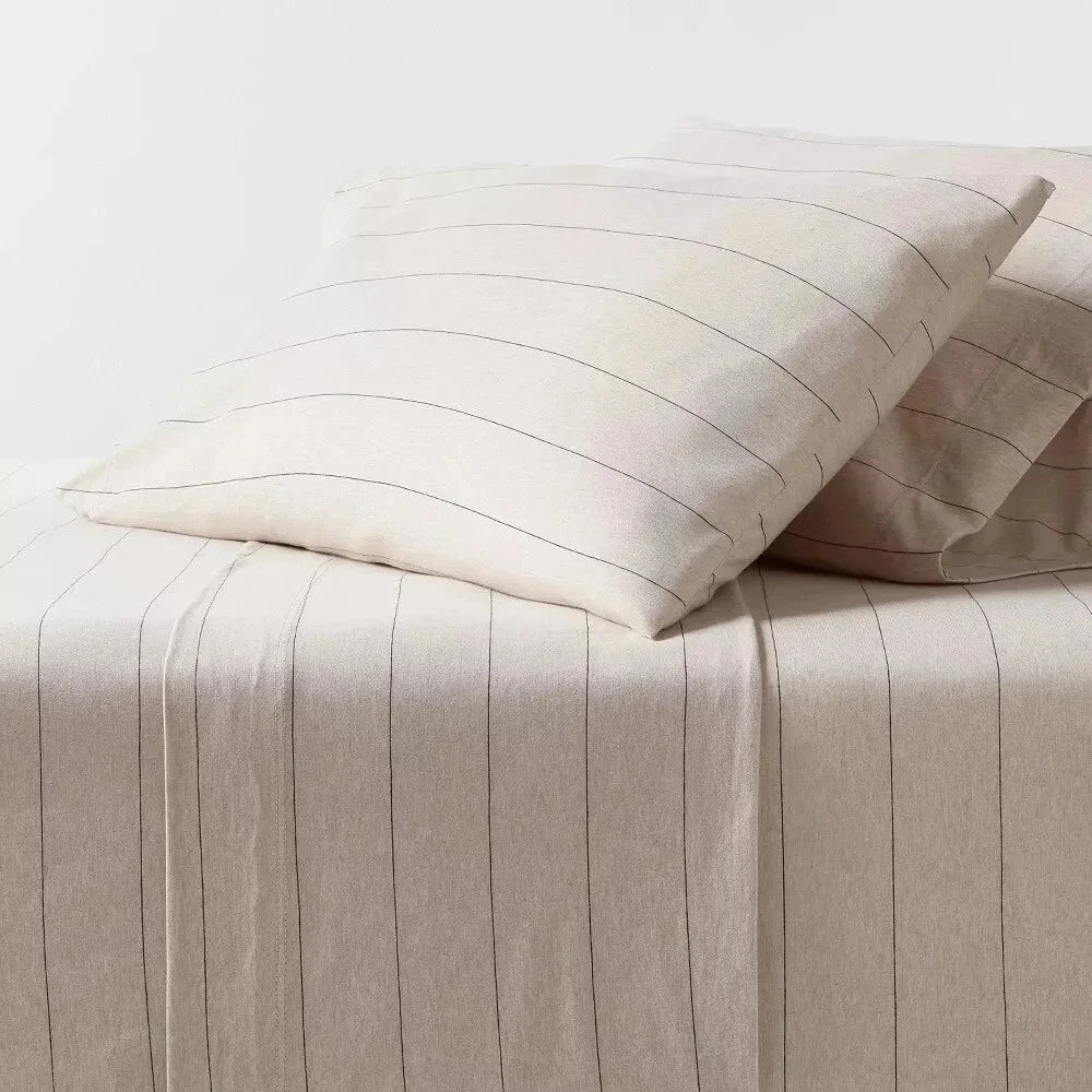 Queen Cotton Jersey Sheet Set Oatmeal Heather Striped - Threshold: